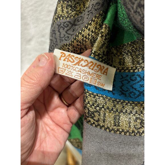 Pashmina 100% Cashmere Elephant Shawl Scarf Metallic Green Blue Gray  novelty - Picture 7 of 9